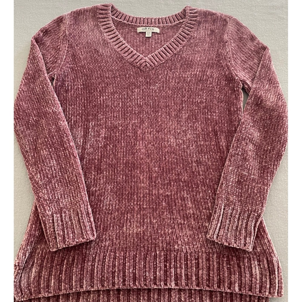 Orvis Women Mauve Pink Chenille V-Neck Sweater Size Medium 1420674